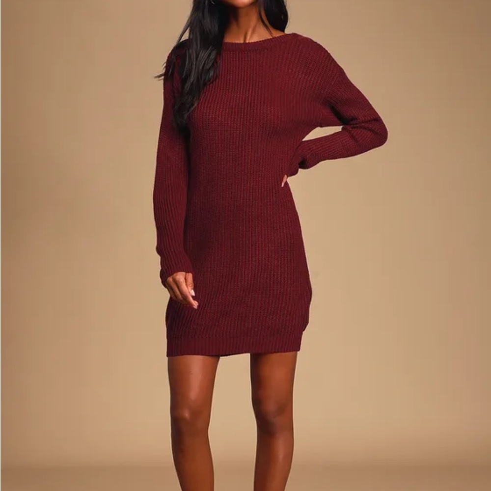 Lulus - Bringing Sexy Back Wine Red Backless Sweater Dress - wine red